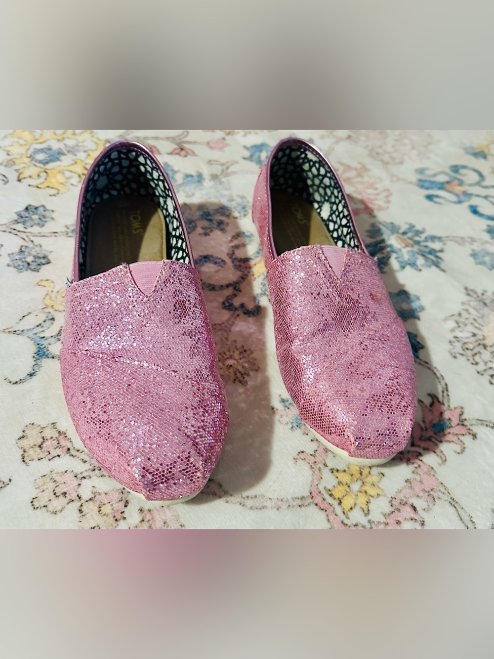 Toms Womens Pink Sparkle Slip-On Loafers Shoes W7 - Picture 3 of 8